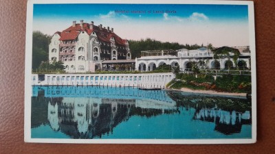 Carte postala, Baia Ocna, Hotelul statului si Lacul Horia, perioada interbelica foto