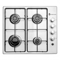 Plita clasica incorporabila pe gaz Studio Casa Mirage, 58 cm, 4 arzatoare, gratare email, aprindere electrica, duza GPL, Inox foto