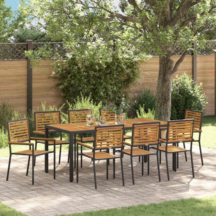 vidaXL Set de masă pentru grădină 9 pcs Negru 190 x 90 x 75 cm 3365444