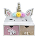 Cutie decorativa cu 2 sertare, ConceptSeller din lemn, model unicorn, 26 x 10 x 27 cm