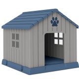 PawHut Căsuță pentru C&acirc;ini din Plastic pentru Exterior, Impermeabilă, pentru C&acirc;ini de Talie Medie cu Bază Ridicată, Ferestre și Acoperiș pentru Grădin