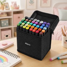 Set 40 markere multicolore cu 2 capete pentru scriere, geanta depozitare inclusa