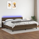 Cumpara ieftin Pat cu arcuri, saltea și LED, maro &icirc;nchis, 200x200 cm, textil
