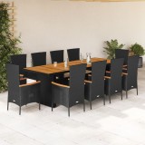 vidaXL Set mobilier de exterior cu perne, 11 piese, negru, poliratan 3277523