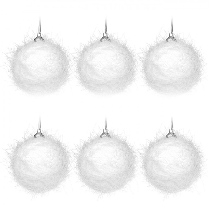 Set Globuri Crăciun, Glitter, Fire Albe, 8 cm, 6 Bucăți, Alb