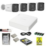 Sistem Supraveghere Analog Hikvision 4 Camere 3K Ultra HD, Dual Light 40m, Audio, DVR 4 Canale 3K lite 5MP, 1xSata, Functii inteligente, accesorii mon
