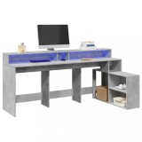 Cumpara ieftin Birou cu lumini LED, gri beton, 200x104x91 cm, lemn prelucrat