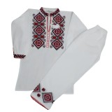 Cumpara ieftin Compleu Traditional Alb pentru Baieti cu Motiv Geometric Rosu - IMS27R