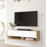 Comoda TV cu 2 usi Laitila 29,5x100x31,5cm stejar rustic/alb [en.casa] HausGarden Leisure