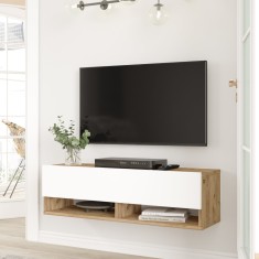 Comoda TV cu 2 usi Laitila 29,5x100x31,5cm stejar rustic/alb [en.casa] HausGarden Leisure