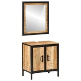Cumpara ieftin Set mobilier de baie, 2 piese, fier si lemn masiv de mango