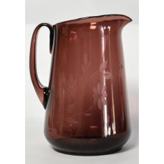 Carafa / Cana pentru apa din sticla gravata model floral - cca.1940