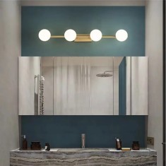 Aplica baie, 4 globuri albe din acril, dulie G9, culoare corp auriu, lungime 68cm