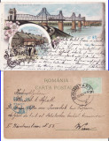 Constanta, Dobrogea - Litografie 1898- Podul Cernavoda, baile, Circulata, Printata