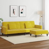 vidaXL Canapea extensibilă cu taburet, 2 locuri, galben, catifea