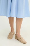 Answear Lab mocasini din piele intoarsa femei, culoarea bej, cu toc plat