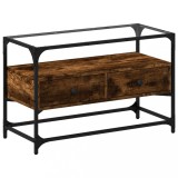 Cumpara ieftin Dulap TV blat sticla stejar fumuriu 80x35x51 cm lemn prelucrat