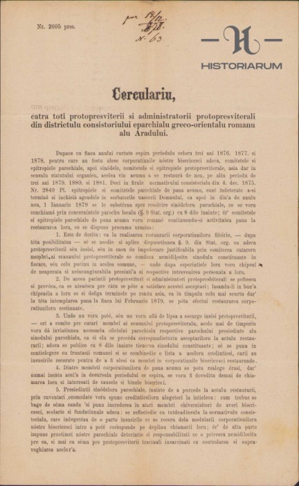 HST 76S Circulara mitropolit Ioan Metianu 1878