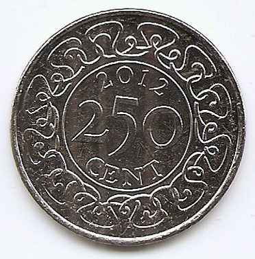 Surinam 250 Cents 2012 - Cupru-nichel, B11, 28 mm KM-24 UNC !!!
