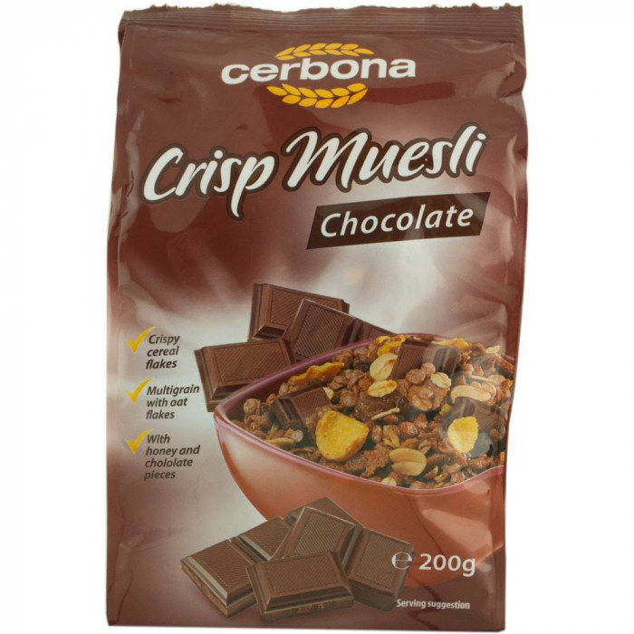 Cereale Musli cu Ciocolata Cerbona, 200 g, Musli Cereale, Cereale Tip Musli, Cereale Muesli, Muesli Cereale, Cereale pentru Lapte, Musli pentru Lapte,