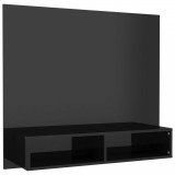 Dulap TV montat pe perete negru extralucios 102x23,5x90 cm PAL