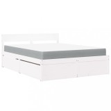 Cumpara ieftin Pat cu sertare si saltea, alb, 160x200 cm, lemn masiv pin