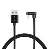 CABLU alimentare si date LOGILINK, pt. smartphone, USB 2.0, USB Type-C (T) la USB-A (T) la 180 grade, 1m, 2 x ecranat, aluminiu, negru, &quot;CU0192&quot; (timb