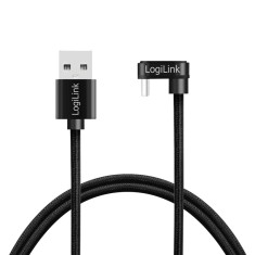 CABLU alimentare si date LOGILINK, pt. smartphone, USB 2.0, USB Type-C (T) la USB-A (T) la 180 grade, 1m, 2 x ecranat, aluminiu, negru, &amp;quot;CU0192&amp;quot; (timb foto