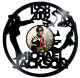 Ceas de perete decorativ realizat din disc de vinil, Model Michael Jackson Memorial 1958-2009, Negru, 30 cm