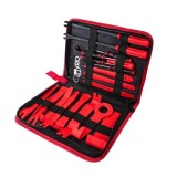 Set 25 unelte demontare interior auto, trusa demontare panouri, cleme si radio auto, plastic rezistent, rosu, cu geanta