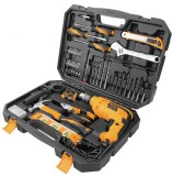 Set Unelte Mana Tolsen Industrial 95 Piese cu Bormasina Ciocan Rotopercutor 710W, Cleste, Ciocan, Ruleta, Surubelnite, Burghie, Nivel