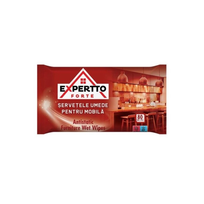 Servetele umede pentru mobila si suprafete din lemn, Expertto Forte, 80 buc