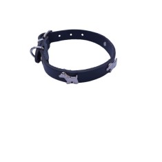 Zgarda neagra accesoriu catel, piele naturala, pentru caini mici, 35 x 1.5 cm, diametru 22-30 cm