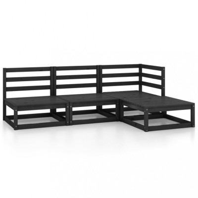 Set mobilier de gradina, 4 piese, negru, lemn masiv de pin foto