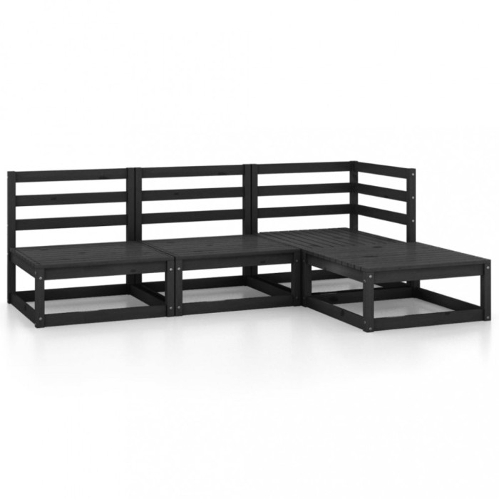 Set mobilier de gradina, 4 piese, negru, lemn masiv de pin