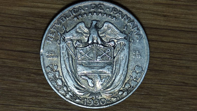 R08 Panama - argint 0.900 raritate - 1/4 / cvarto balboa 1930 - primul an de batere foto