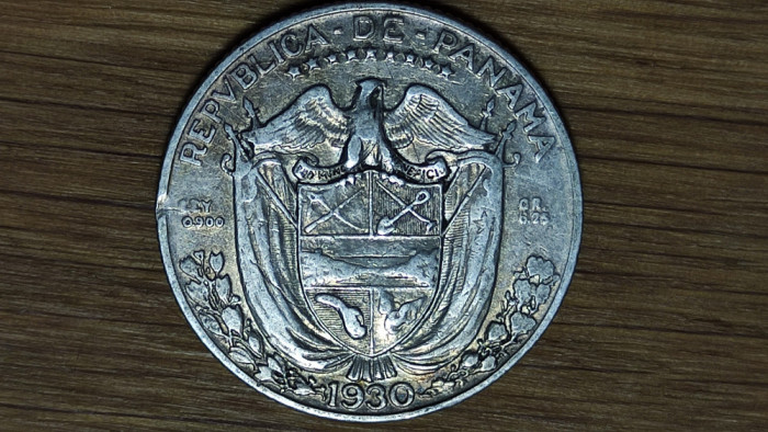 Panama - argint 0.900 raritate - 1/4 / cvarto balboa 1930 - primul an de batere