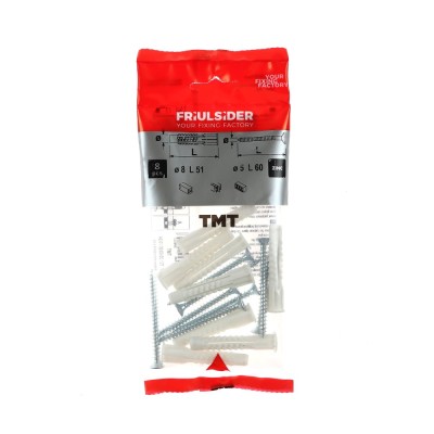 Diblu universal din polipropilena, cu surub cu cap inecat, Friulsider TMT, 8 x 51 mm, set 8 bucati foto