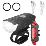 Cumpara ieftin Set Lumini bicicleta LED, 300 lumeni, IP65 Rezistent la Apa si Praf, 3 moduri luminare, reincarcabile USB, Alb/Rosu, Oem