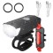 Set Lumini bicicleta LED, 300 lumeni, IP65 Rezistent la Apa si Praf, 3 moduri luminare, reincarcabile USB, Alb/Rosu