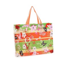 Sacosa cumparaturi material netesut multicolor cu imprimeu Floral cm 48x14x60 H