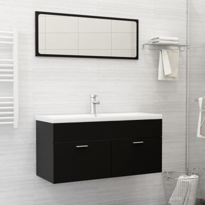 Set mobilier de baie, negru, lemn prelucrat foto