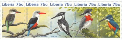 LIBERIA-PASARI-1996-Streif de v5 timbre nestampilate MNH foto