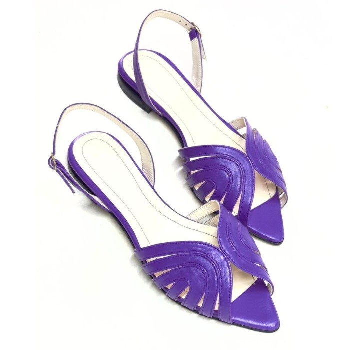 Sandale din piele naturala cu bareta la spate Ruby Purple