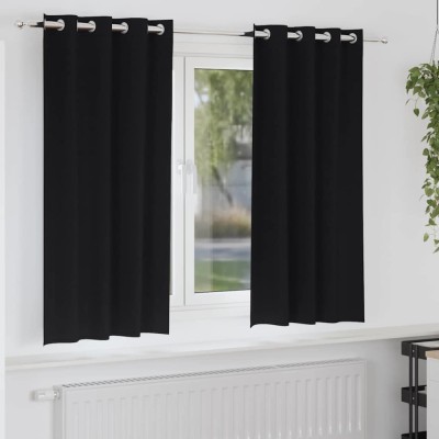 vidaXL Perdele cu perdele 2 pcs Negru 175x140cm Poliester 4107319 foto