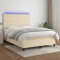 vidaXL Pat cu arcuri, saltea și LED, crem, 140x200 cm, textil 3134962
