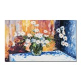 Tablou pictat manual, Vaza cu margarete, stilizat - 100x60cm ulei panza in cutit efect 3D, Fabulos!