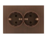 Priza schuko dubla Comtec Anemon, incastrata, rama inclusa, contact de protectie, stejar
