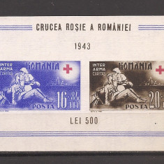 Romania 1943, LP 152- Crucea Rosie, colita nedantelata, MNH