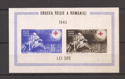 Romania 1943, LP 152- Crucea Rosie, colita nedantelata, MNH foto